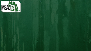 dark green background with logo in top corner